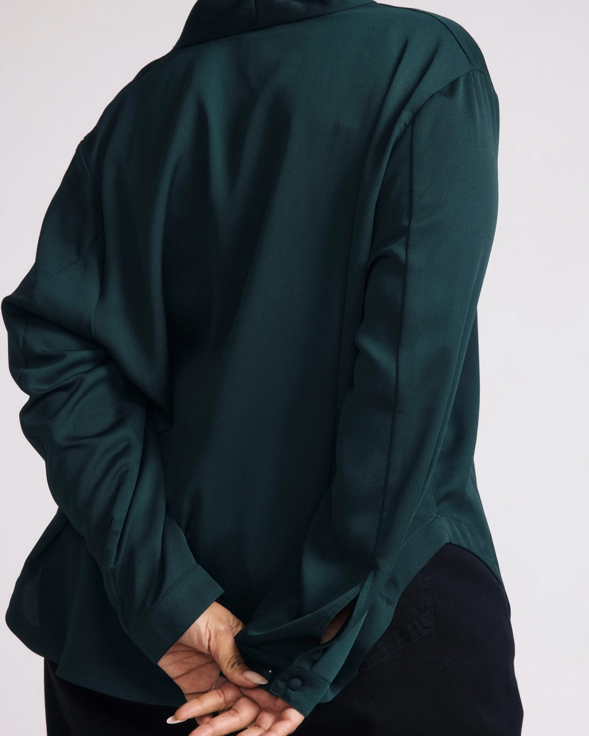 Beatrice Soft Satin Long Sleeve Top Forest Green