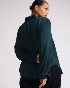 Beatrice Soft Satin Long Sleeve Top Forest Green