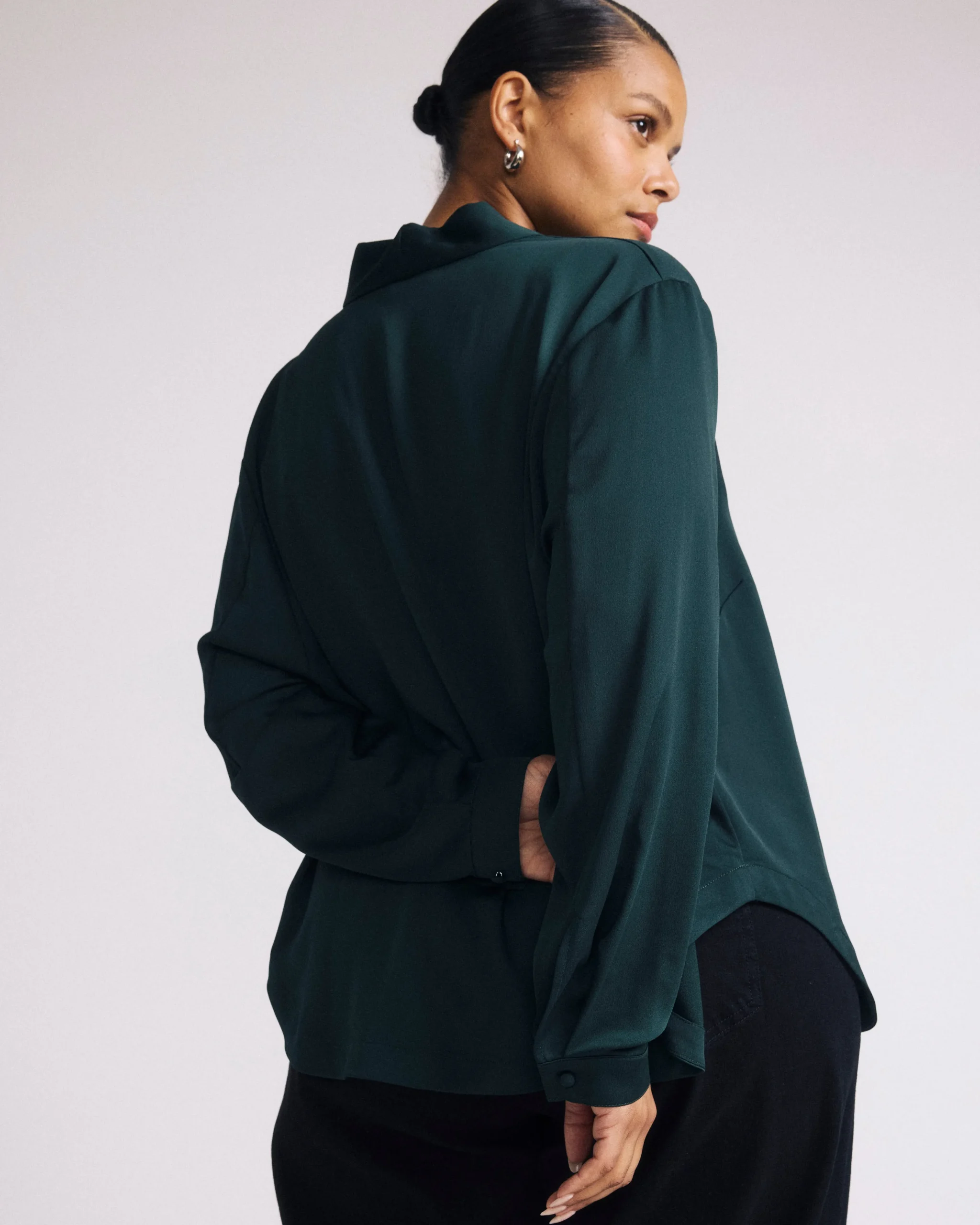 Beatrice Soft Satin Long Sleeve Top Forest Green