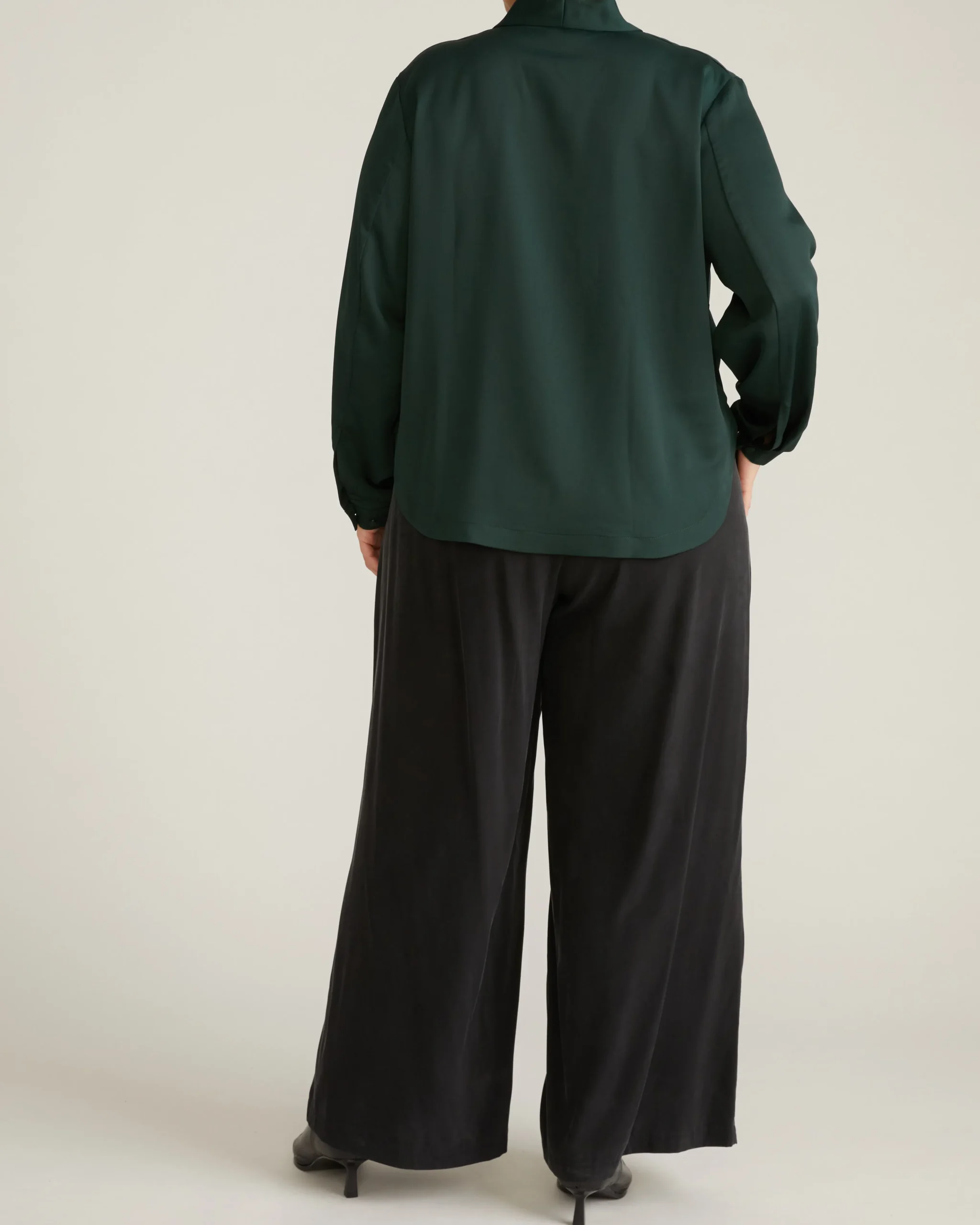 Beatrice Soft Satin Long Sleeve Top Forest Green