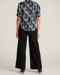 Beatrice Soft Satin Short Sleeve Top Paddington Ribbon Print