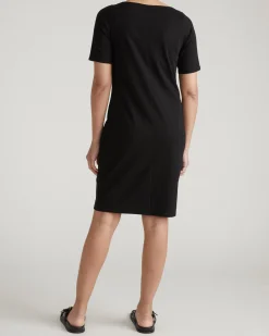 Belle Breton Stripe Jersey Dress Solid Black