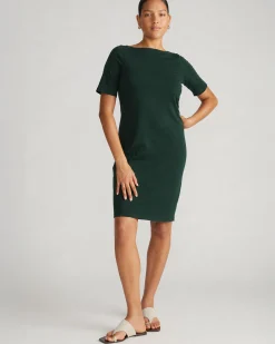 Belle Breton Stripe Jersey Dress Solid Conifer