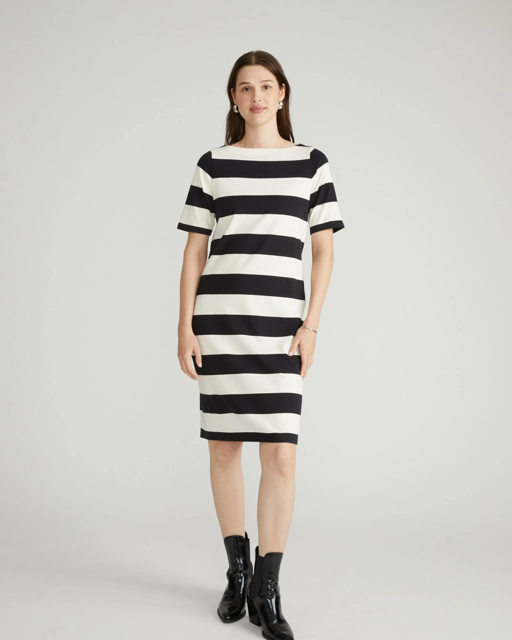 Belle Breton Stripe Jersey Dress Ecru/Black Rugby Stripe