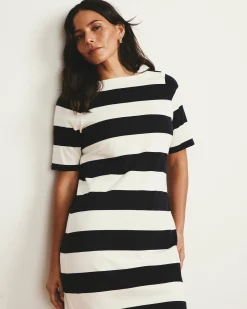 Belle Breton Stripe Jersey Dress Ecru/Black Rugby Stripe