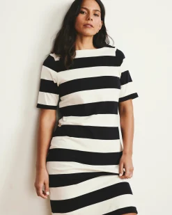 Belle Breton Stripe Jersey Dress Ecru/Black Rugby Stripe