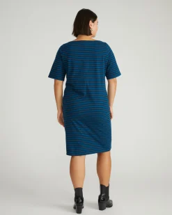 Belle Breton Stripe Jersey Dress Deep Teal/Black Stripe