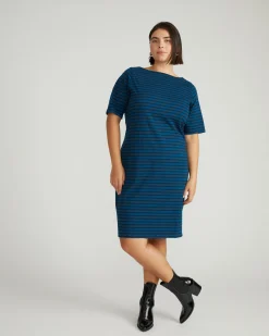 Belle Breton Stripe Jersey Dress Deep Teal/Black Stripe
