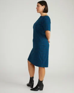 Belle Breton Stripe Jersey Dress Deep Teal/Black Stripe