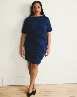 Belle Breton Stripe Jersey Dress Deep Teal/Black Stripe