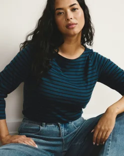 Belle Breton Stripe Jersey Tee Deep Teal/Black Stripe