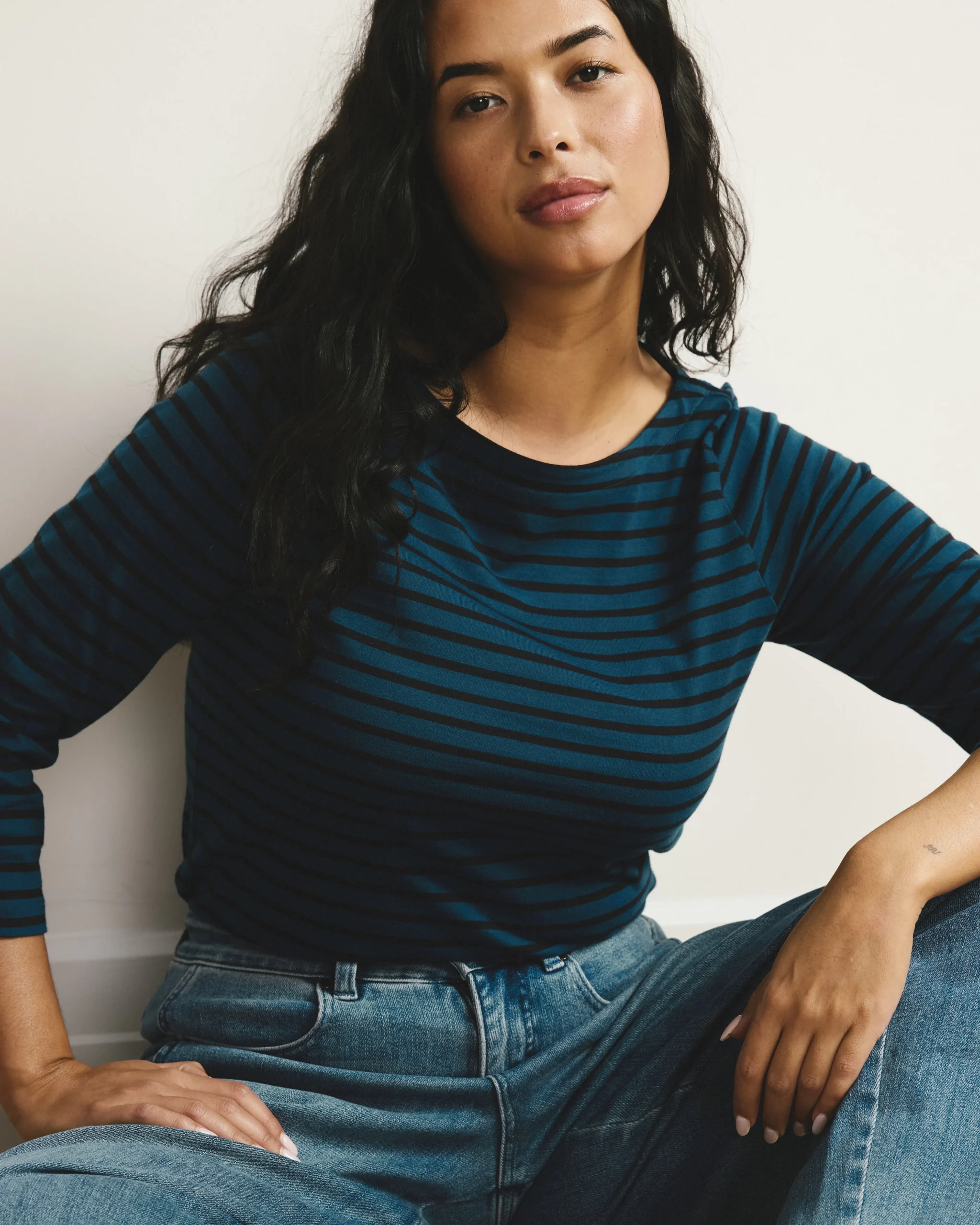 Belle Breton Stripe Jersey Tee Deep Teal/Black Stripe