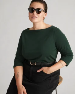 Belle Breton Stripe Jersey Tee Solid Conifer