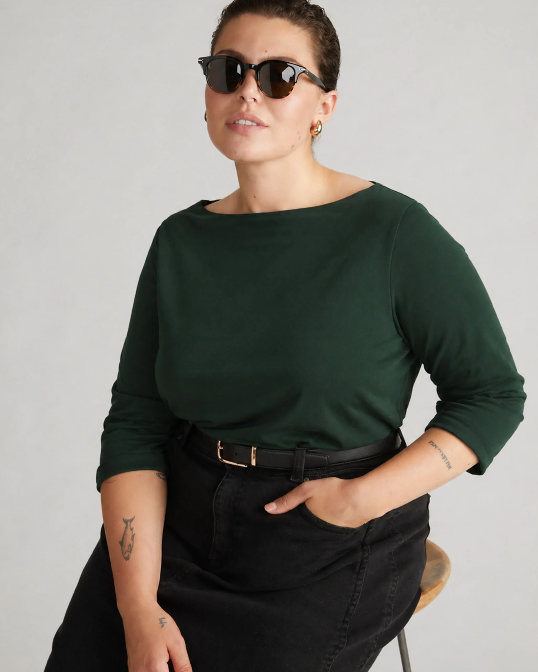 Belle Breton Stripe Jersey Tee Solid Conifer