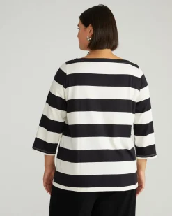 Belle Breton Stripe Jersey Tee Ecru/Black Rugby Stripe
