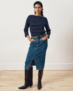 Belle Breton Stripe Jersey Tee Navy Pinstripe