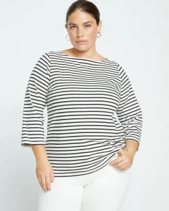 Belle Breton Stripe Jersey Tee Ecru/Black Stripe