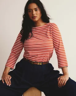 Belle Breton Stripe Jersey Tee Coral Reef/White Stripe