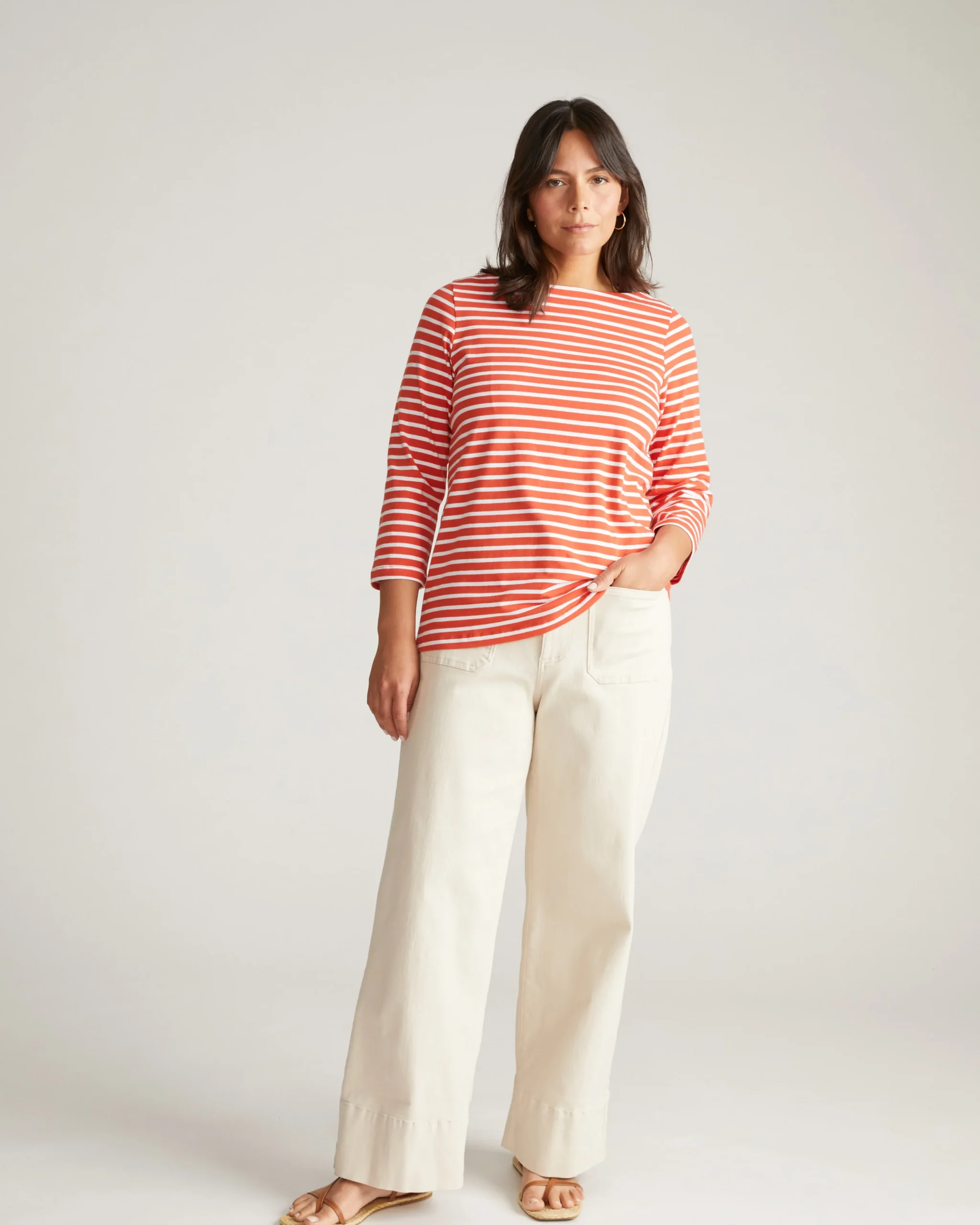 Belle Breton Stripe Jersey Tee Coral Reef/White Stripe