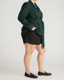Belted Double Breasted Linen Blend Blazer Forest Green