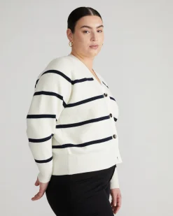 Better-Than-Wool Cardigan White/Navy Stripe