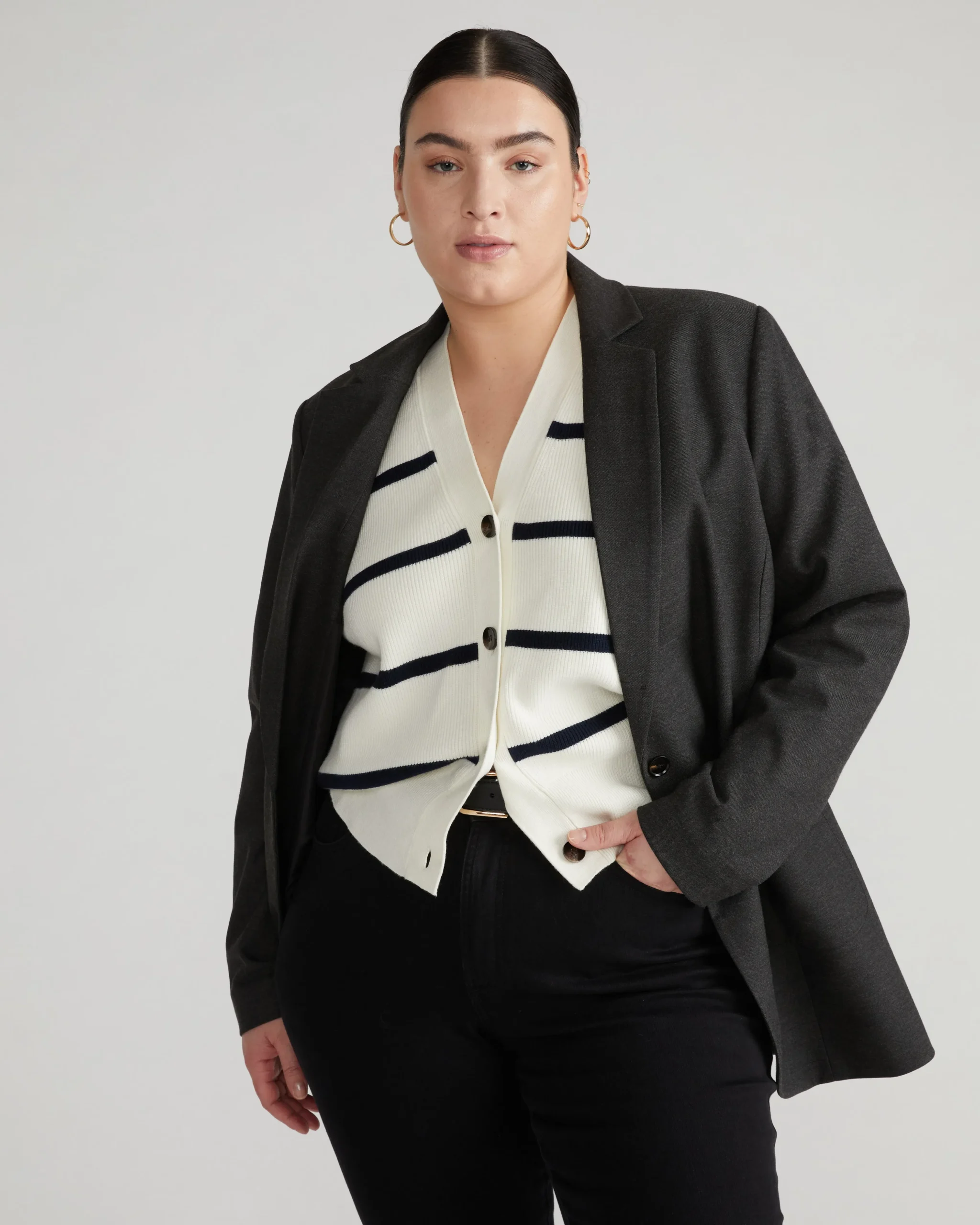 Better-Than-Wool Cardigan White/Navy Stripe