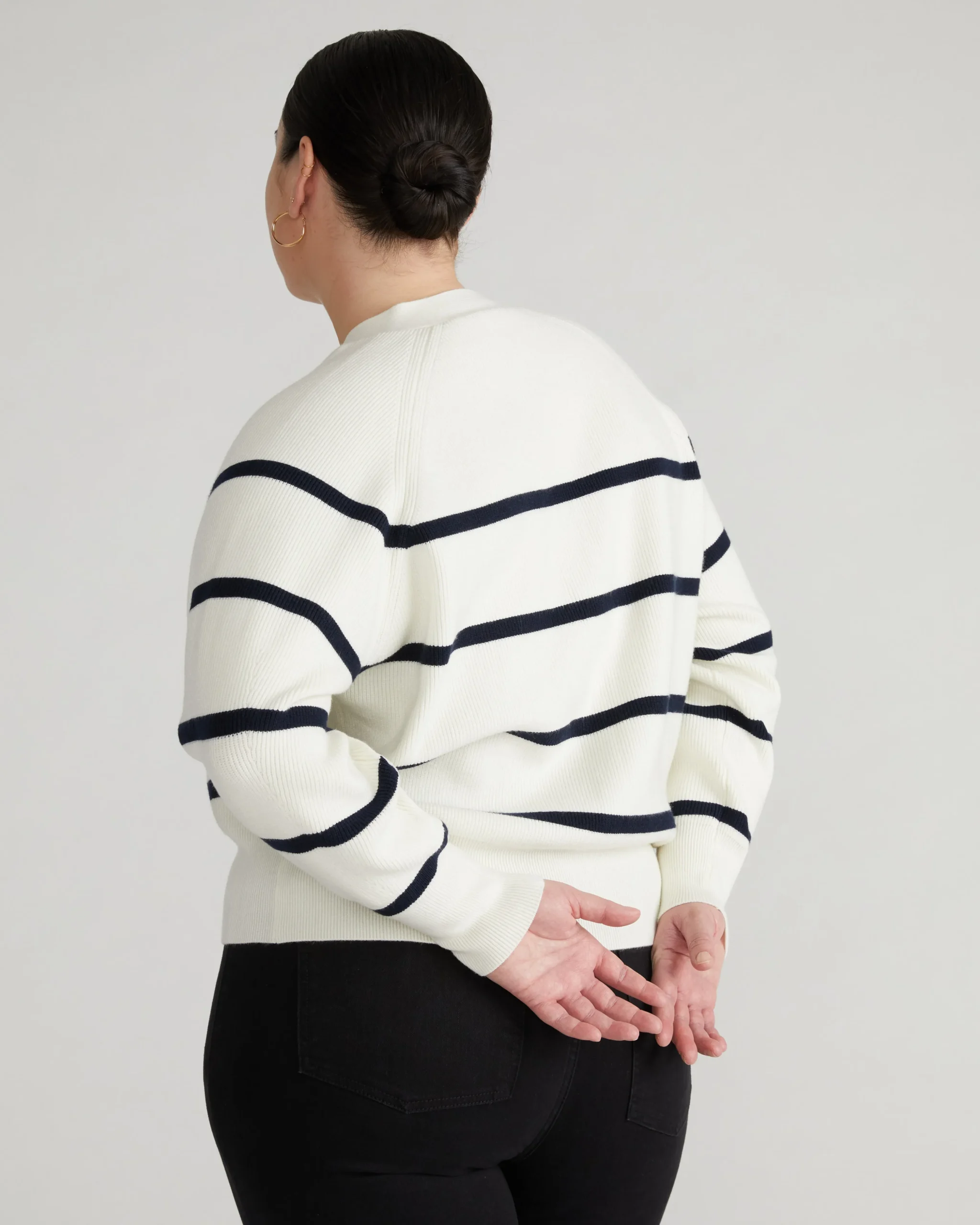 Better-Than-Wool Cardigan White/Navy Stripe