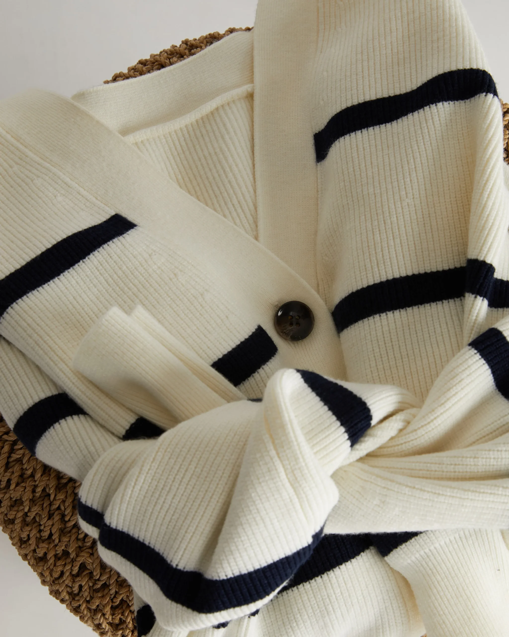 Better-Than-Wool Cardigan White/Navy Stripe