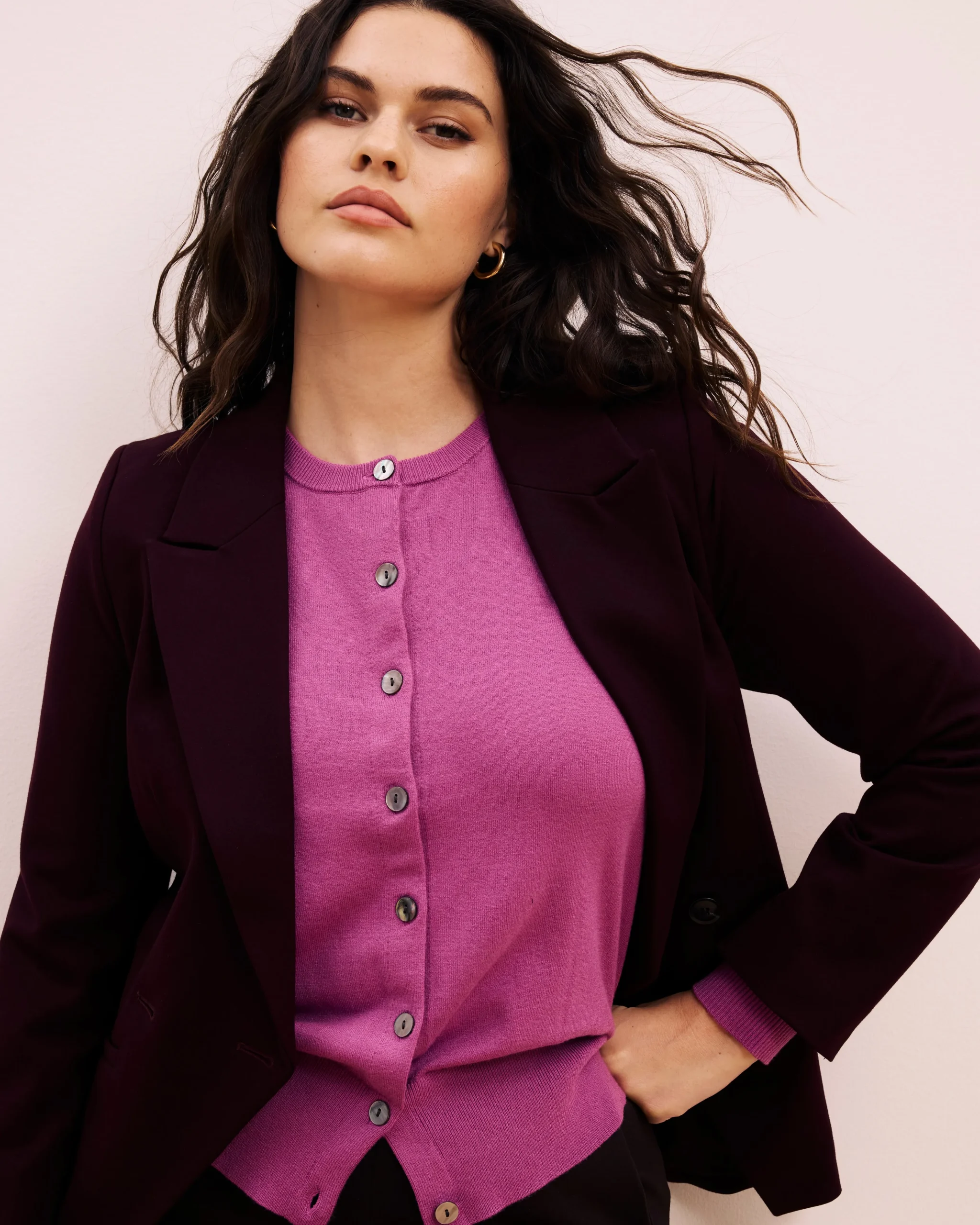 Bianca Double Breasted Ponte Blazer Black Cherry