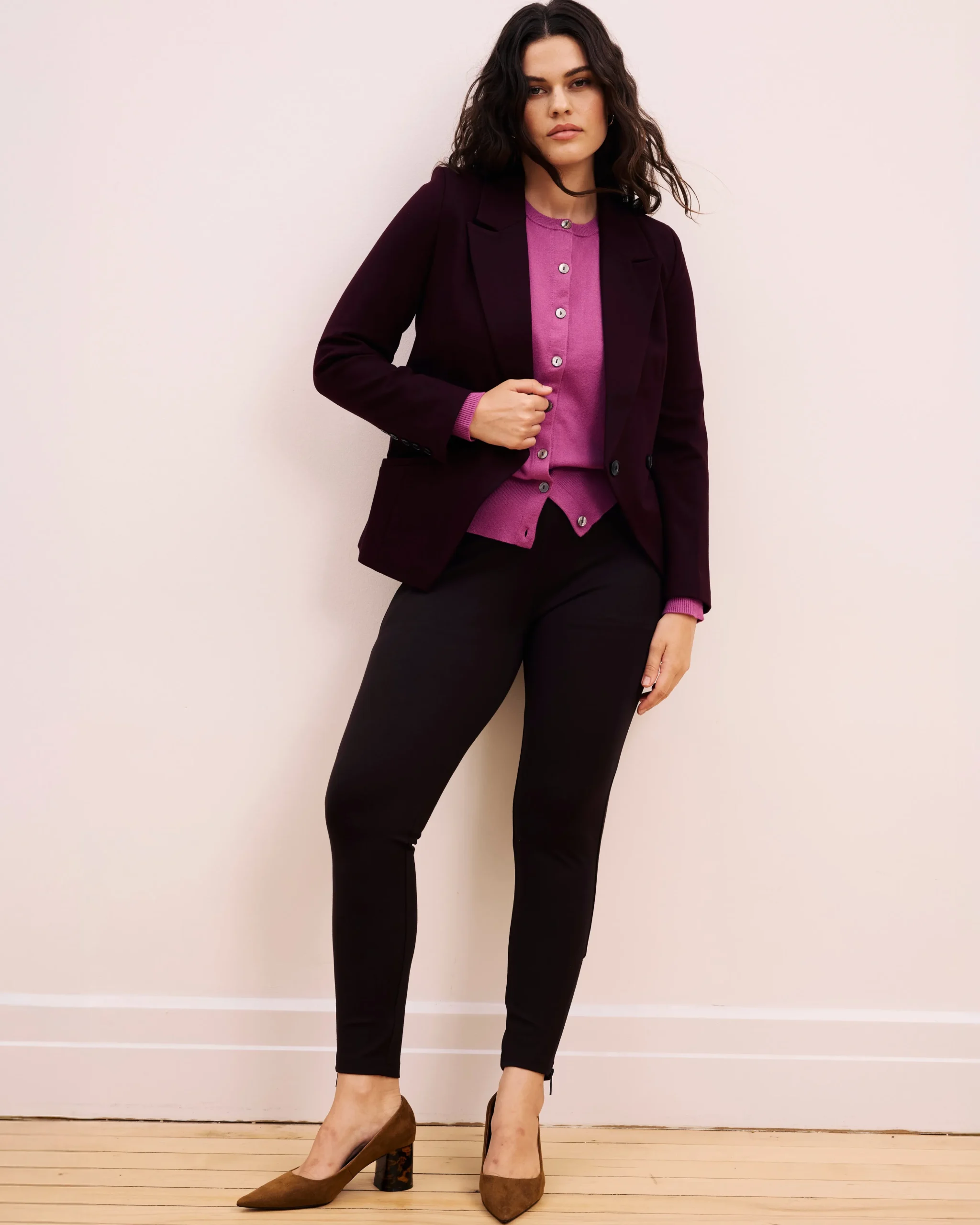 Bianca Double Breasted Ponte Blazer Black Cherry