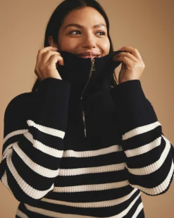 Brenda Zip Sweater Navy/Cream Stripes