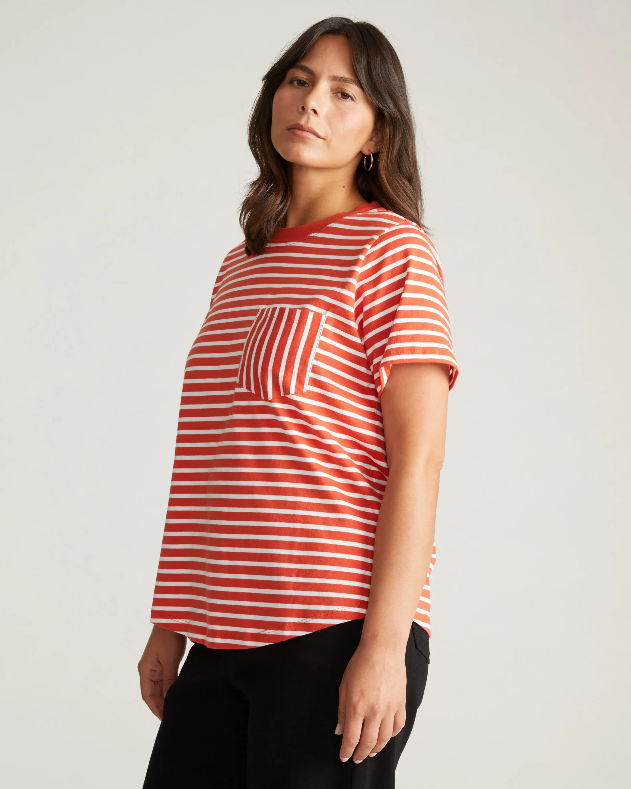 Breton Stripe Garcon Tee Coral Reef/White Stripe