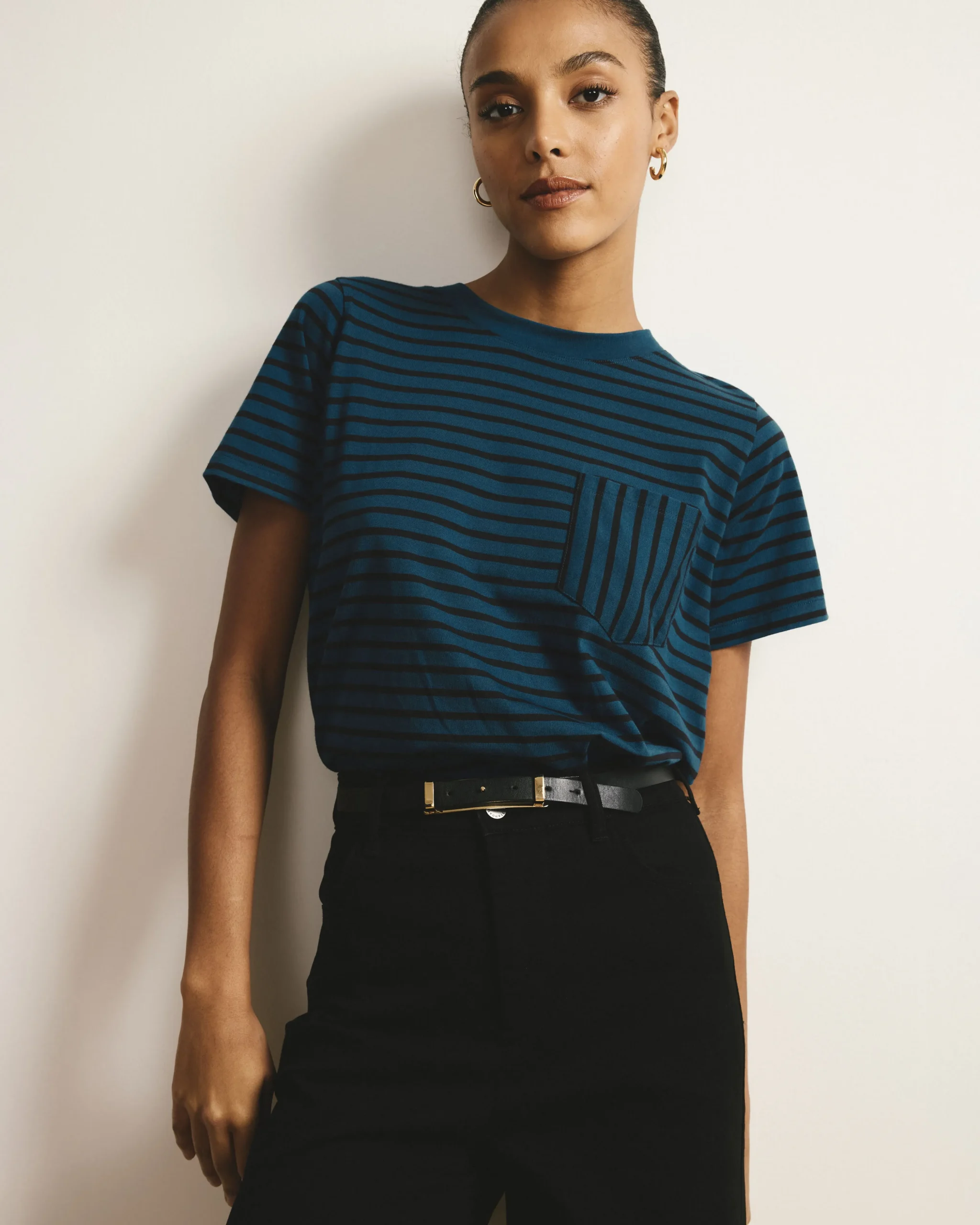 Breton Stripe Garcon Tee Deep Teal/Black Stripe