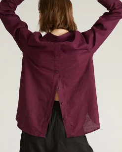 Button Back Linen Blend Polo Shirt Acai