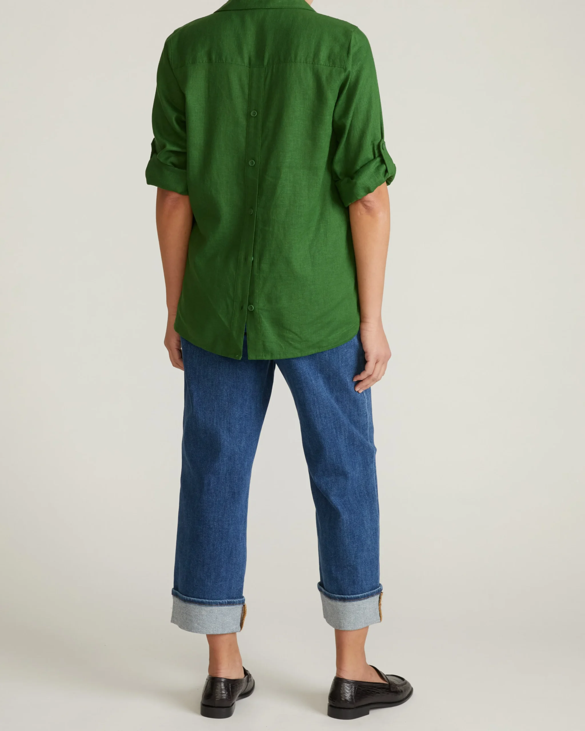 Button Back Linen Blend Polo Shirt Green Park