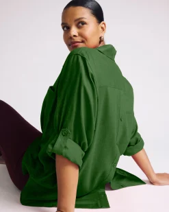 Button Back Linen Blend Polo Shirt Green Park