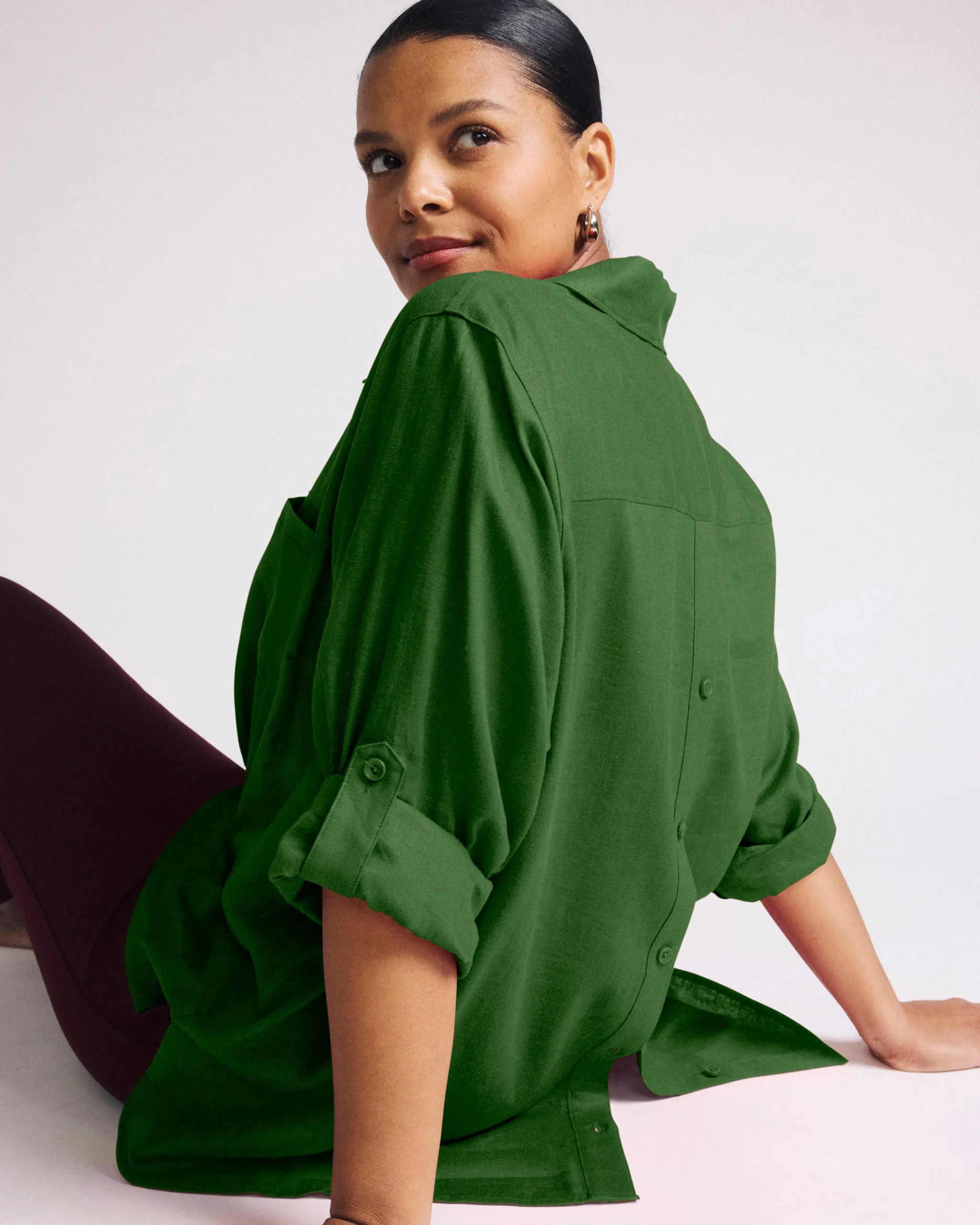 Button Back Linen Blend Polo Shirt Green Park
