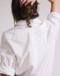 Button Back Poplin Polo Shirt White