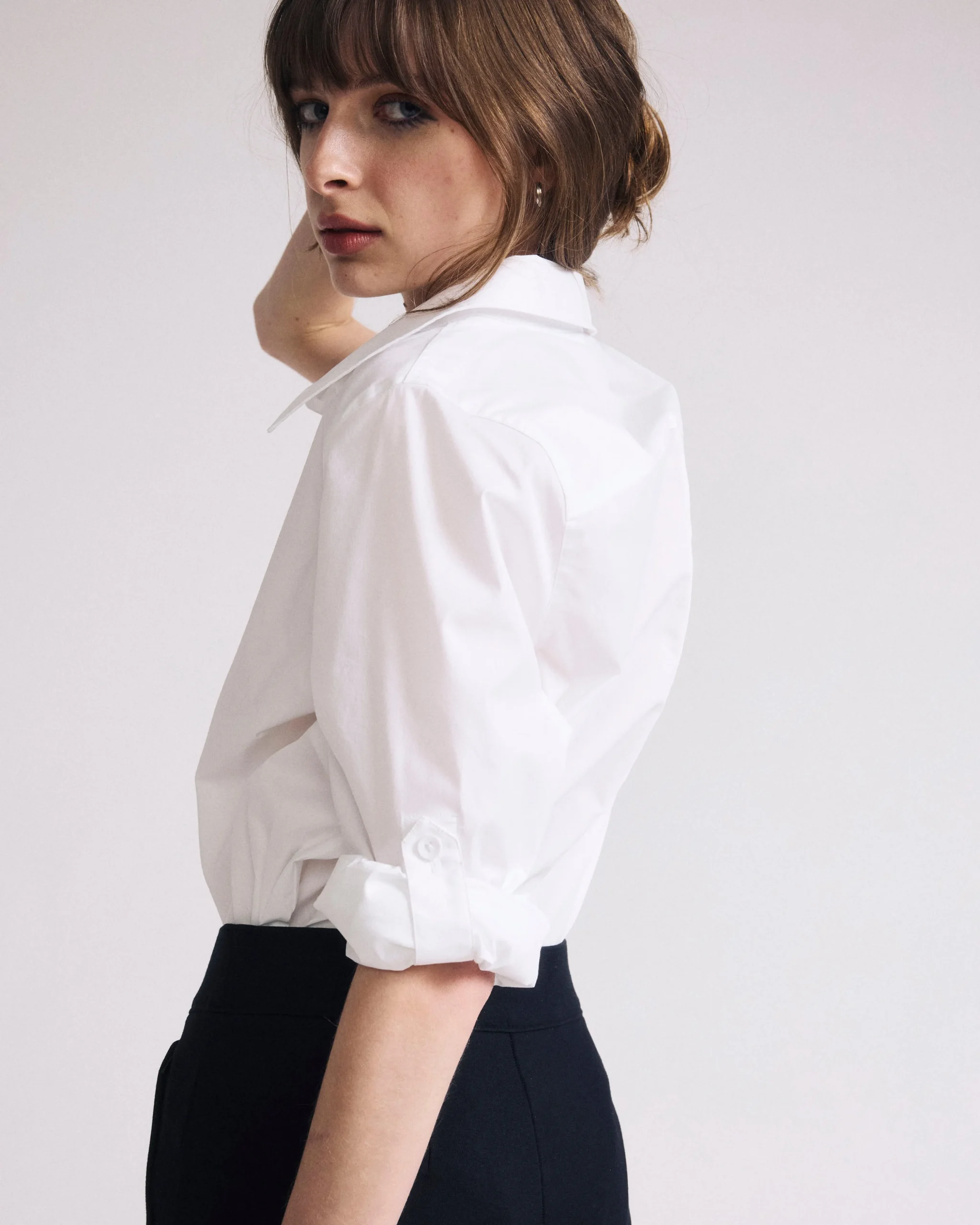Button Back Poplin Polo Shirt White