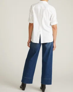 Button Back Poplin Polo Shirt White