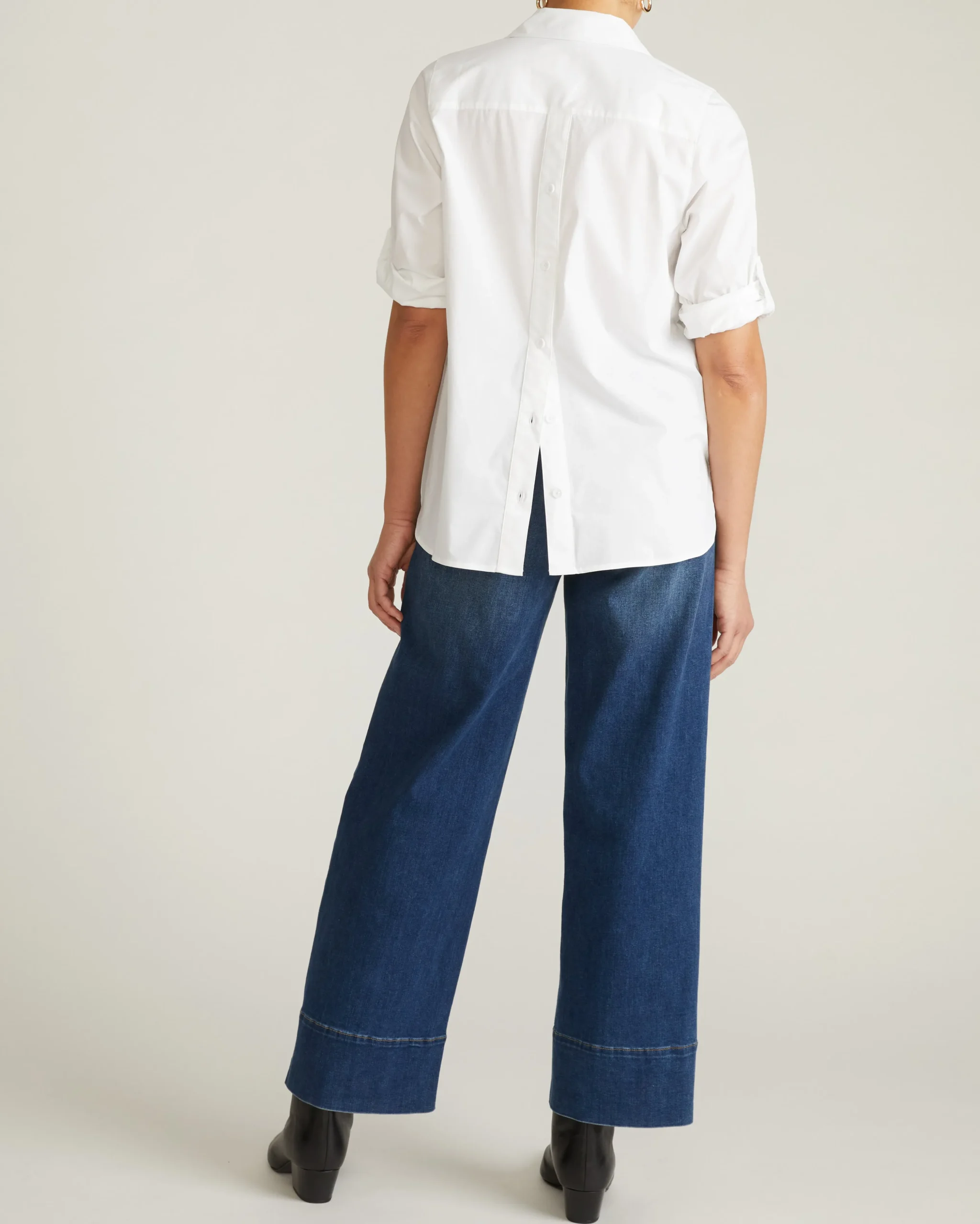 Button Back Poplin Polo Shirt White