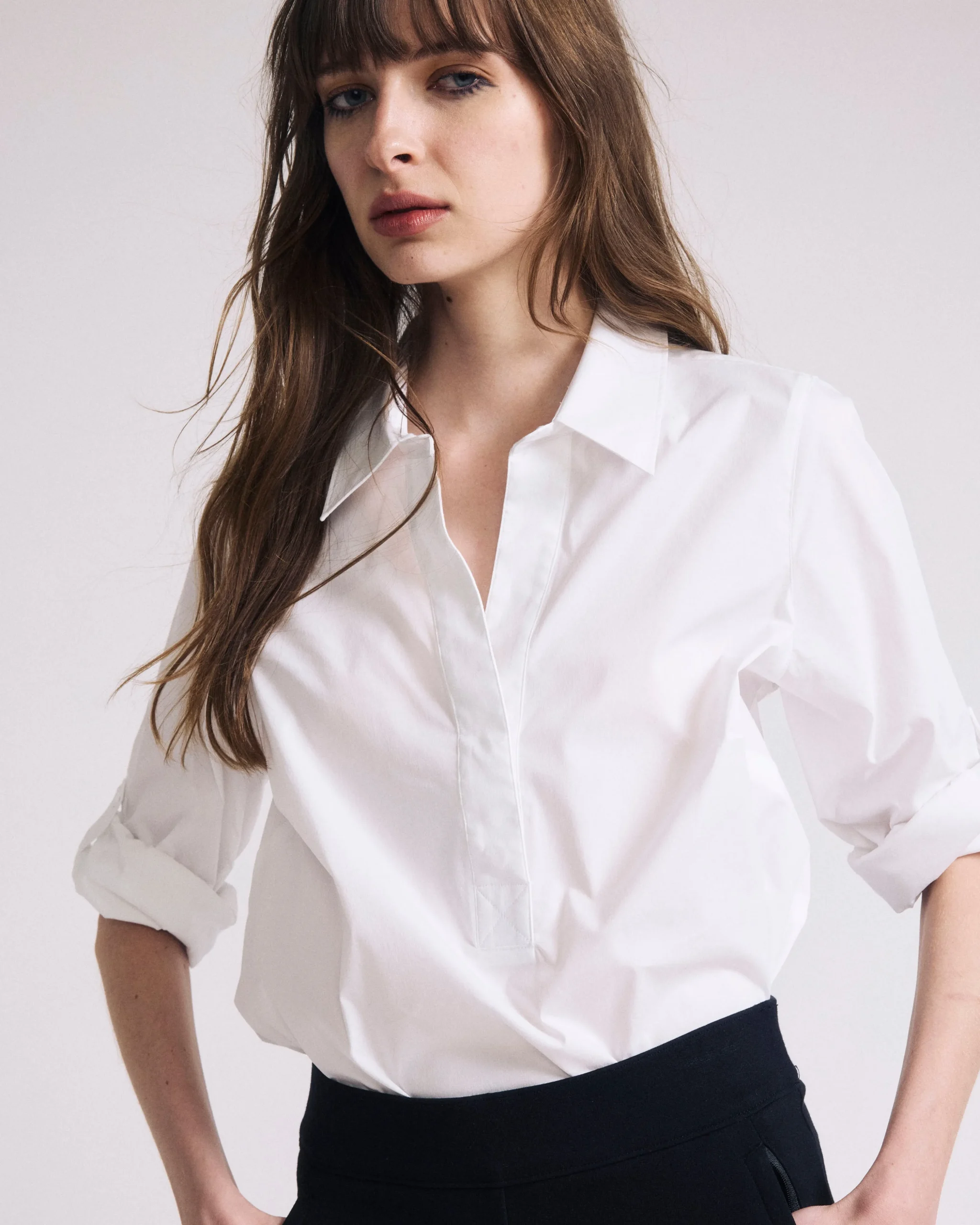 Button Back Poplin Polo Shirt White