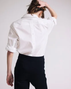 Button Back Poplin Polo Shirt White