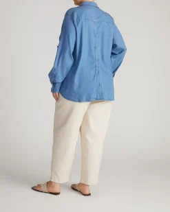 Button Back Tencel Chambray Shirt Cove Blue