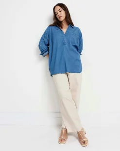 Button Back Tencel Chambray Shirt Cove Blue