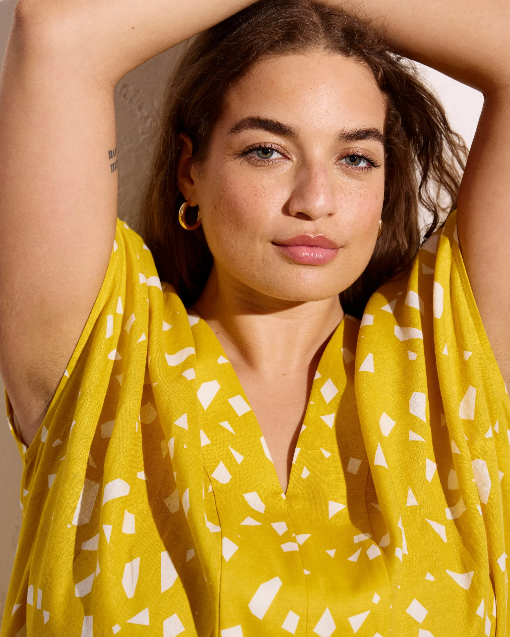 Cabana Linen Blend Kaftan Yellow Confetti Print