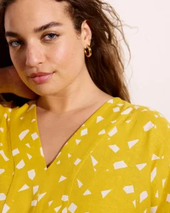 Cabana Linen Blend Kaftan Yellow Confetti Print