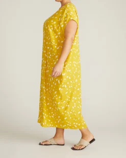 Cabana Linen Blend Kaftan Yellow Confetti Print