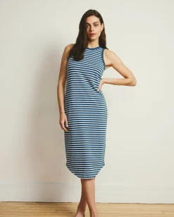 Cai High Neck Tank Dress Ink Blue/White Stripe