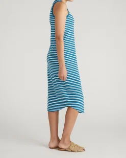 Cai High Neck Tank Dress Ink Blue/White Stripe